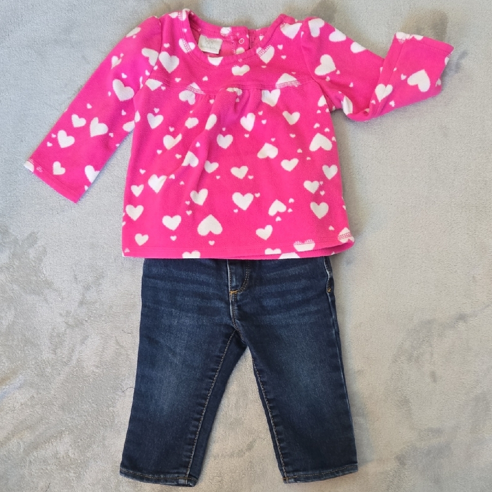 GAP Pink and White Long Sleeve Tee with Bow Pattern